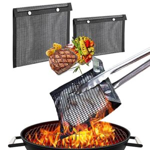 furnie 2 pack nonstick bbq mesh grill bags for outdoor barbecue, reusable non stick barbeque pouch grilling bag, non-stick mesh grill bags for outdoor grill, bbq vegetables grilling mesh bags
