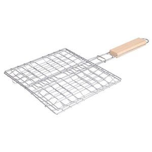 iskybob portable barbecue grilling basket bbq net with wooden handle