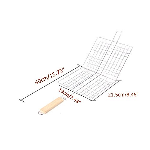 ISKYBOB Portable Barbecue Grilling Basket BBQ Net with Wooden Handle