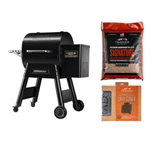 traeger grills ironwood 650 wood pellet grill bundle with cover and signature pellets – black