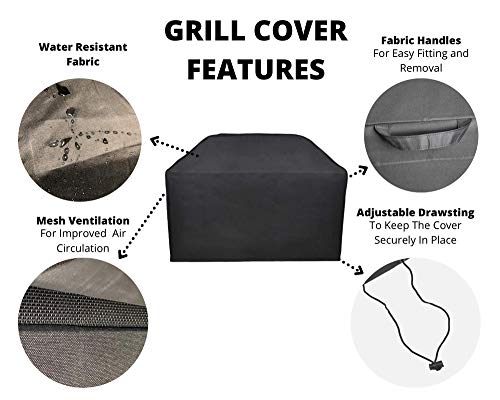 101mart 65 Inch BBQ Gas Grill Cover - Heavy Duty, Rip-Proof, Weather Resistant and Fade Protection - Features Wide Air Vents, Durable Handles & Tightening Drawstring for Secure Fit (Black)