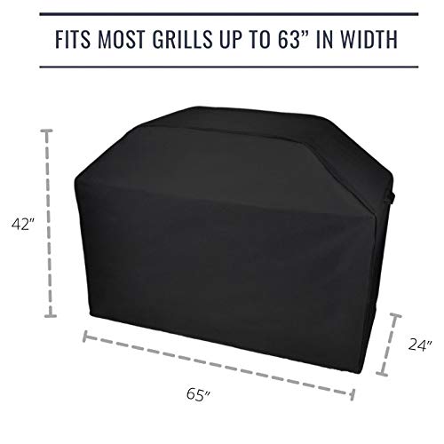 101mart 65 Inch BBQ Gas Grill Cover - Heavy Duty, Rip-Proof, Weather Resistant and Fade Protection - Features Wide Air Vents, Durable Handles & Tightening Drawstring for Secure Fit (Black)