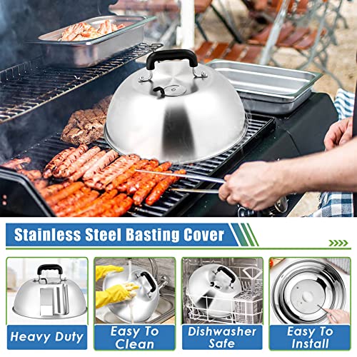 12 Inch Basting Cover with Adjustable Vent, Joyfair Stainless Steel Cheese Melting Dome for Outdoor BBQ Grilling/Flat Top Grill Griddle, Steaming Vent & Heat-Resistant Handle, Dishwasher Safe