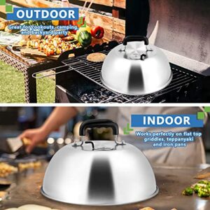12 Inch Basting Cover with Adjustable Vent, Joyfair Stainless Steel Cheese Melting Dome for Outdoor BBQ Grilling/Flat Top Grill Griddle, Steaming Vent & Heat-Resistant Handle, Dishwasher Safe