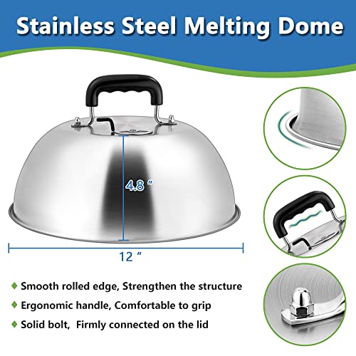 12 Inch Basting Cover with Adjustable Vent, Joyfair Stainless Steel Cheese Melting Dome for Outdoor BBQ Grilling/Flat Top Grill Griddle, Steaming Vent & Heat-Resistant Handle, Dishwasher Safe