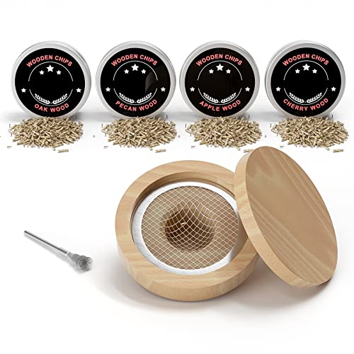 Cocktail Smoker Kit: Drink Smoker Infuser Kit with Cleaning Brush, Filter, Cherry, Oak, Apple, and Pecan Wood Chips, Old Fashioned Smoker Kit for Cocktail, Whiskey, Wine, Gift for Whiskey Smoker Lover