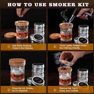 Cocktail Smoker Kit: Drink Smoker Infuser Kit with Cleaning Brush, Filter, Cherry, Oak, Apple, and Pecan Wood Chips, Old Fashioned Smoker Kit for Cocktail, Whiskey, Wine, Gift for Whiskey Smoker Lover
