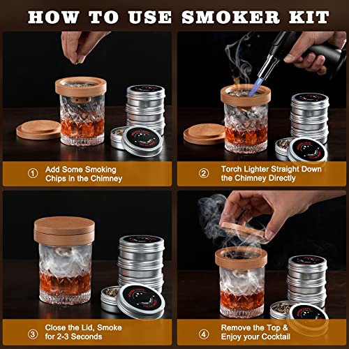 Cocktail Smoker Kit: Drink Smoker Infuser Kit with Cleaning Brush, Filter, Cherry, Oak, Apple, and Pecan Wood Chips, Old Fashioned Smoker Kit for Cocktail, Whiskey, Wine, Gift for Whiskey Smoker Lover