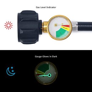 Propane Refill Adapter with Gauge,5FT/60 Propane Extension Hose with ON-Off Control Valve, 350PSI High Pressure QCC1/Type1 Inlet for 1LB Propane Gas Tank Cylinder Bottle Camping Grill