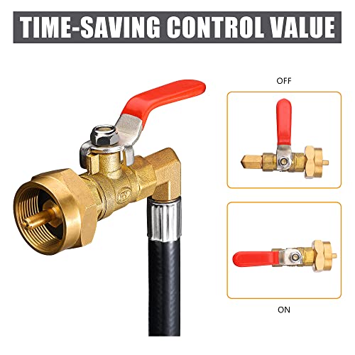 Propane Refill Adapter with Gauge,5FT/60 Propane Extension Hose with ON-Off Control Valve, 350PSI High Pressure QCC1/Type1 Inlet for 1LB Propane Gas Tank Cylinder Bottle Camping Grill