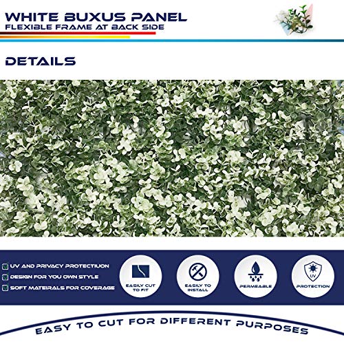 Windscreen4less Artificial Faux Ivy Leaf Decorative Fence Screen 20'' x 20" Boxwood/Milan Leaves Fence Patio Panel, Buxus White 15 Pieces
