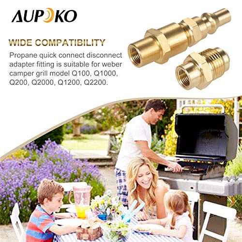 Aupoko 1/4 inch RV Quick Connect Adapter Conversion Fitting, Propane Quick Disconnect Conversion Kit Replacement for Weber Q 100, 1000, 200, 2000, 1200, 2200 Portable Gas Grill