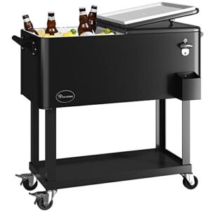 yitahome 80 quart rolling cooler cart with bottle opener drainage, portable patio cooler rolling on wheels, outdoor rolling beverage cart drink cooler for patio pool deck party bbq cookouts (black)