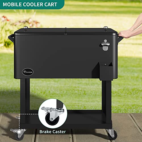 YITAHOME 80 Quart Rolling Cooler Cart with Bottle Opener Drainage, Portable Patio Cooler Rolling on Wheels, Outdoor Rolling Beverage Cart Drink Cooler for Patio Pool Deck Party BBQ Cookouts (Black)