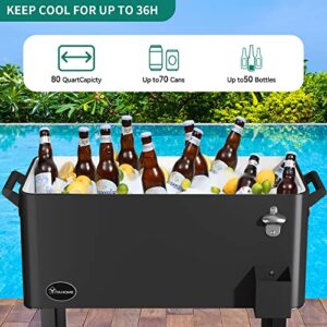 YITAHOME 80 Quart Rolling Cooler Cart with Bottle Opener Drainage, Portable Patio Cooler Rolling on Wheels, Outdoor Rolling Beverage Cart Drink Cooler for Patio Pool Deck Party BBQ Cookouts (Black)