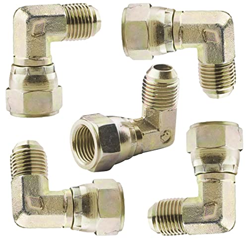 Tsinghwang 5 Pack 90° Elbow Connector for Camco Olympian Low Pressure Wave Heaters, 3/8" Female Swivel Flare x 3/8" Male Flare Propane Gas Water Oil Connector Coupling Fittings