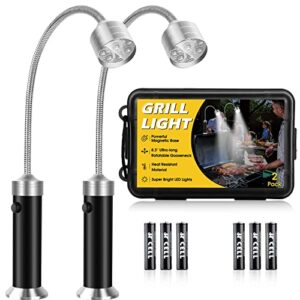 barbecue grill lights, bbq accessories for outdoor grill with magnetic base, super bright led, 360 degree flexible gooseneck, water and heat resistant, batteries included – pack of 2