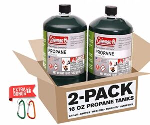 propane tank 2 pack with golden lion bonus: 2 carabiner clips, green, 16oz
