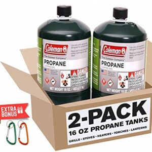 Propane Tank 2 Pack with Golden Lion Bonus: 2 Carabiner Clips, Green, 16oz