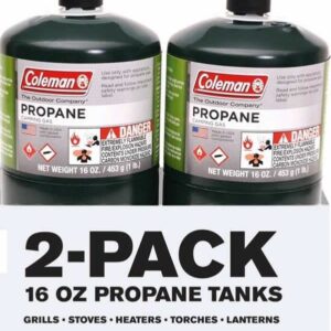 Propane Tank 2 Pack with Golden Lion Bonus: 2 Carabiner Clips, Green, 16oz