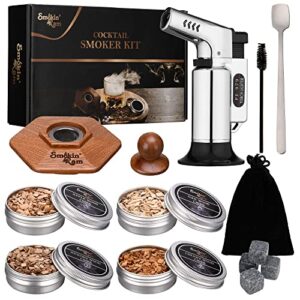 smokin’ ram cocktail smoker kit with torch – 4 kinds of wood chips, old fashioned whiskey smoker kit, 4 stone ice cubes, bourbon gifts for dad, husband, men, ebook included (no butane)
