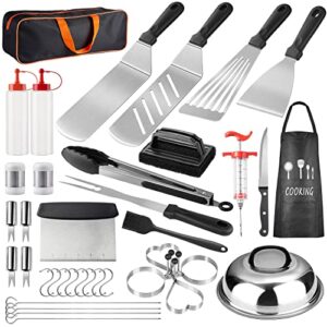 griddle accessories kit, 38pcs flat top grilling tools set for blackstone and camp chef,stainless steel grill bbq spatula kit cooking utensils set with carry bag for men women outdoor barbecue camping