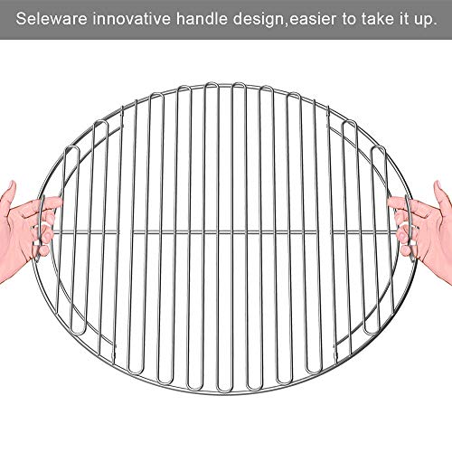 SELEWARE 21.5'' SUS304 Stainless Steel Hinged Cooking Grate, Barbecue Grill Care Fits for Most 22 Inch Charcoal Kettle Grills Like Webe Char-Broil and Other Grills