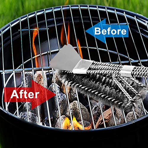 MEMX Grill Brush and Scraper,Strong BBQ Cleaner Accessories,Safe Wire Bristles 18" Stainless Steel Barbecue Triple Scrubber Cleaning Brush,Perfect Tools for Gas/Charcoal Grill.