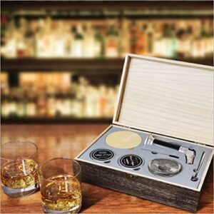 Cocktail Smoker Kit for Whiskey Old Fashion and Bourbon | with Torch 4 Flavors of Wood Chips Food Grade Torch Wooden Case