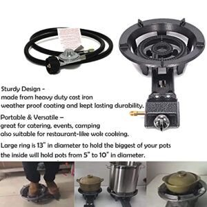 HTTMT- Outdoor 10KW/34000 BTU Power Caming Portable Propane Gas Burner Stove w/ hose Jumbo Super Supergas Camp Camping Tailgating Gas Fire [P/N: ET-COOK008-RAW]