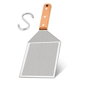 leonyo metal burger spatula, heavy duty stainless steel griddle spatula, wide hamburger turner for smashing burgers, griddle accessories for flat top, teppanyaki, bbq, heatproof wooden handle