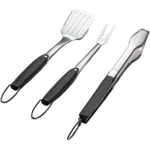 simplistex 3 piece stainless steel bbq grill tool set w/tongs, spatula & fork – accessories for outdoor barbecue grills (3 piece set)