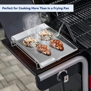 Skyflame Universal Stainless Steel Griddle, Flat Top Gas Grill Griddle Pan with Removable Rack and Raised Lip Edges, Fit for Most Gas Grill with Side Burner and Other Grills, Size 14.5" x 10"