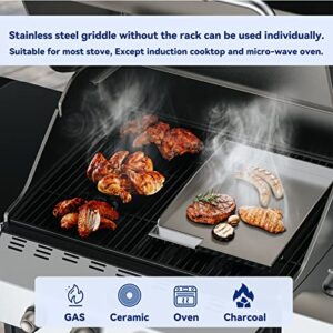 Skyflame Universal Stainless Steel Griddle, Flat Top Gas Grill Griddle Pan with Removable Rack and Raised Lip Edges, Fit for Most Gas Grill with Side Burner and Other Grills, Size 14.5" x 10"