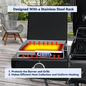 Skyflame Universal Stainless Steel Griddle, Flat Top Gas Grill Griddle Pan with Removable Rack and Raised Lip Edges, Fit for Most Gas Grill with Side Burner and Other Grills, Size 14.5" x 10"