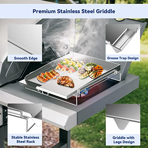 Skyflame Universal Stainless Steel Griddle, Flat Top Gas Grill Griddle Pan with Removable Rack and Raised Lip Edges, Fit for Most Gas Grill with Side Burner and Other Grills, Size 14.5" x 10"