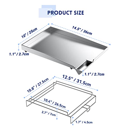 Skyflame Universal Stainless Steel Griddle, Flat Top Gas Grill Griddle Pan with Removable Rack and Raised Lip Edges, Fit for Most Gas Grill with Side Burner and Other Grills, Size 14.5" x 10"