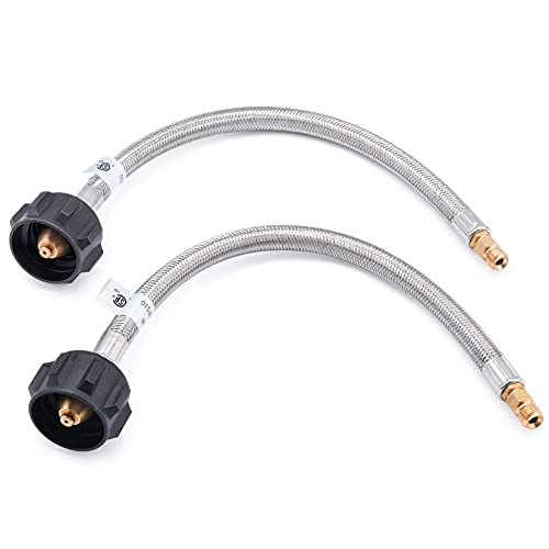 GasSaf 12 inch RV Propane Hose Stainless Steel Braid Propane Pigtail Gas Line with 1/4 Inch Inverted Male Flare (2 PCS)