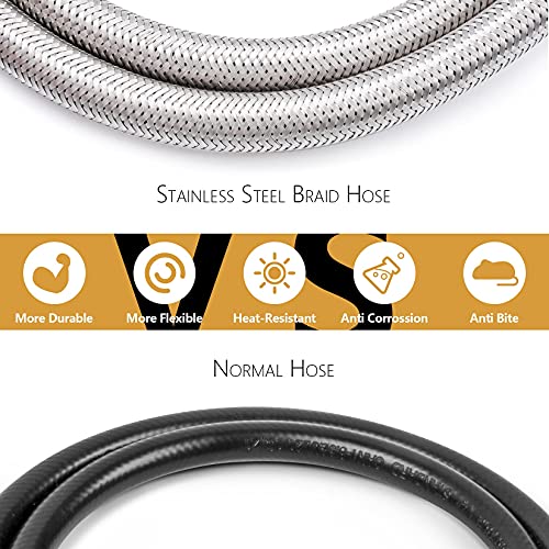 GasSaf 12 inch RV Propane Hose Stainless Steel Braid Propane Pigtail Gas Line with 1/4 Inch Inverted Male Flare (2 PCS)