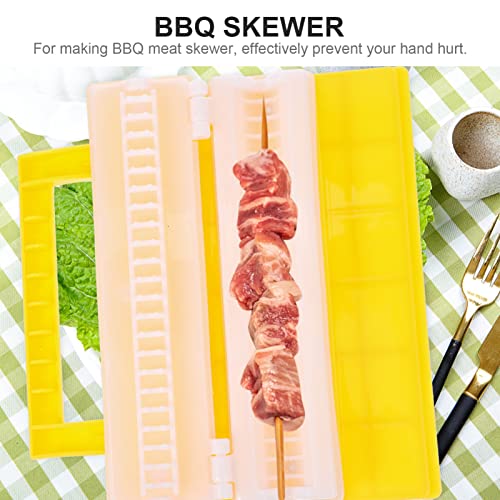 DOITOOL 1PC BBQ Skewers Wears Meat Device Meat Skewer Tools Quick Portable Meat Skewer Box 19.5Ã—6CM Plastic Manual Hand-held Multifunctional Barbecue Accessory Skewer Machine Kebab Maker for Picnic