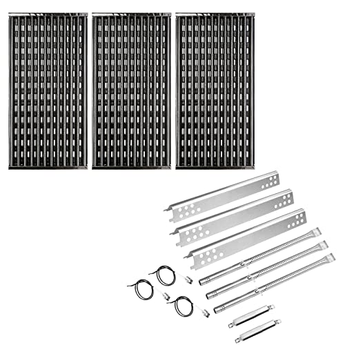 Uniflasy Porcelain-Enameled Cooking Grid Grates and Heat Plate Burner fits CharBroil Performance Tru Infrared 3 Burner 463370719 463371116 463280019 463371716 463633316