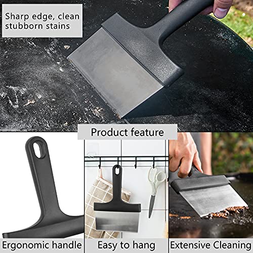 Griddle Cleaning Kit 8 Pcs, Grill Accessories Cleaner Tool Set-1 Stainless Steel 6" Scraper, 2 Scouring Pads,1 Scouring Pads with Handle, 2 Cleaning Bricks, 1 Pan Scraper