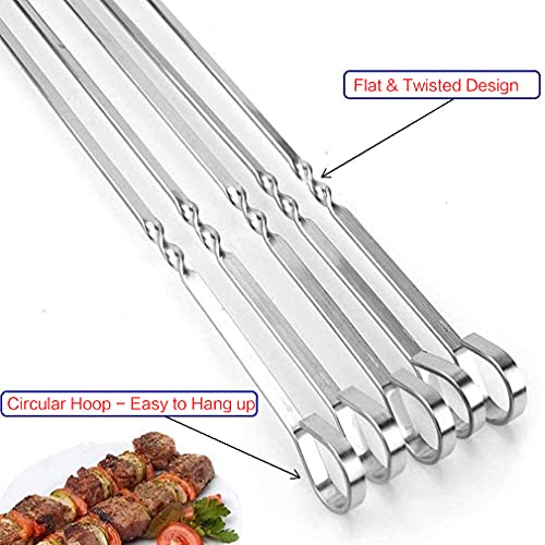 MOCUMEI Metal Skewers for Grilling,Kabob Skewers,Flat BBQ Barbecue Skewer,Grilling Skewers Set,Reusable BBQ (14" skewers(16 Pack))