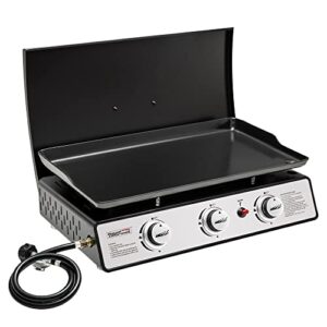 royal gourmet pd2301s 3-burner 25,500 btu portable gas grill top hard cover, 24-inch tabletop griddle station for outdoor camping, tailgating, picnicking, silver & black