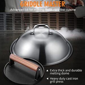 homenote Griddle Accessories for Blackstone, Commercial Grade 12 Inch Heavy Duty Round Melting Dome with Cast Iron Smash Burger Press Perfect for Flat Top Hibachi Grill Indoor Outdoor