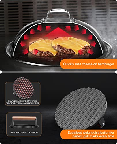 homenote Griddle Accessories for Blackstone, Commercial Grade 12 Inch Heavy Duty Round Melting Dome with Cast Iron Smash Burger Press Perfect for Flat Top Hibachi Grill Indoor Outdoor