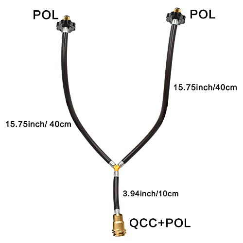 MOFLAME Y-Splitter Propane Tank Converter Adapter Hose,Conversion 5lb-100lb Lp 2 Way Tanks Hook Up to Camping Grill Stove, Firepit,Fireplace and Propane Appliance-POL Male Valve to POL/QCC1 Regulator