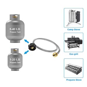 AJinTeby Griddles Regulator Gas Grill Regulator and 5FT Stainless Steel Braided Propane Adapter Hose for Blackstone 17 Inch and 22 Inch Tabletop Griddle; Pit Boss PB336GS, Blue Rhino Razor Griddle