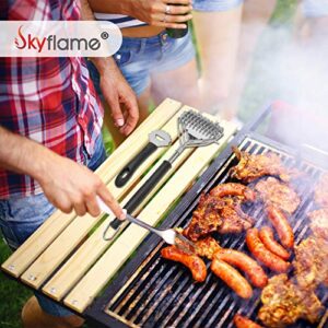 Skyflame Grill Cleaning Brush and Scraper Tool - 2pcs Bristle Free Stainless Steel BBQ Cleaner Set, Grill Grate Scraper with Bottle-Opener, Portable BBQ Accessories for Clean All Grill Grates