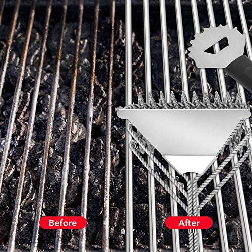 Skyflame Grill Cleaning Brush and Scraper Tool - 2pcs Bristle Free Stainless Steel BBQ Cleaner Set, Grill Grate Scraper with Bottle-Opener, Portable BBQ Accessories for Clean All Grill Grates